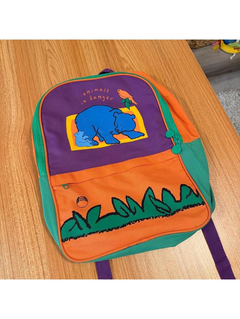 vintage the body shop animals in danger kids backpack 90s
